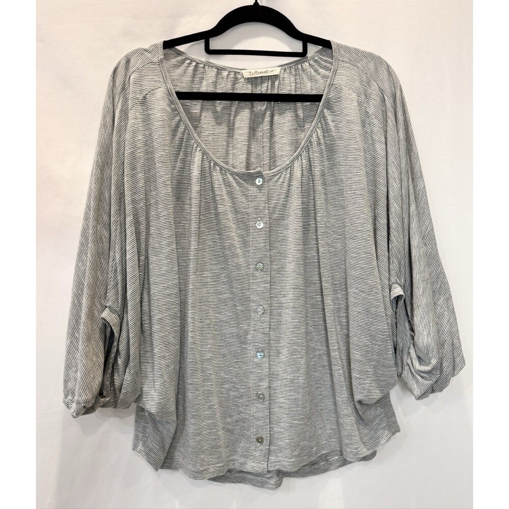 Testament Gray Dolman Sleeve Top Womens Large L Button Front Oversized Blouse